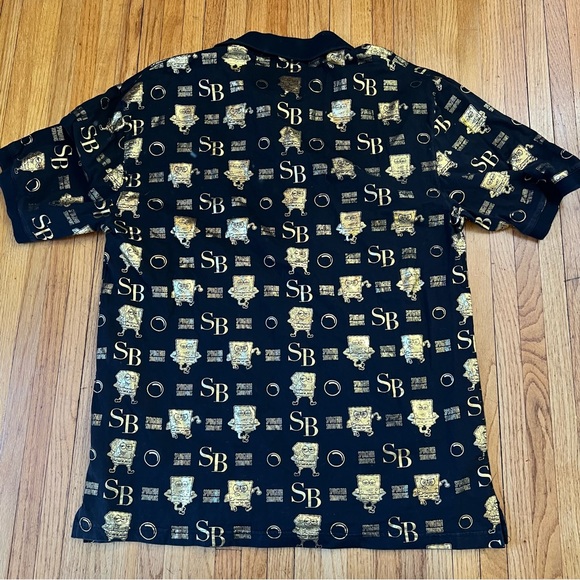 JH Design Spongebob black Gold Polo Sz XXL Shirt Nickelodeon All Over Print - Picture 3 of 6